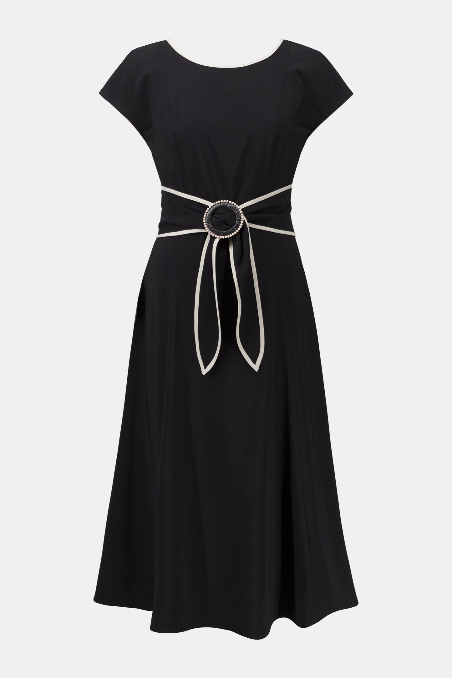 Stretch Woven Color Block Fit and Flare Dress With Sash