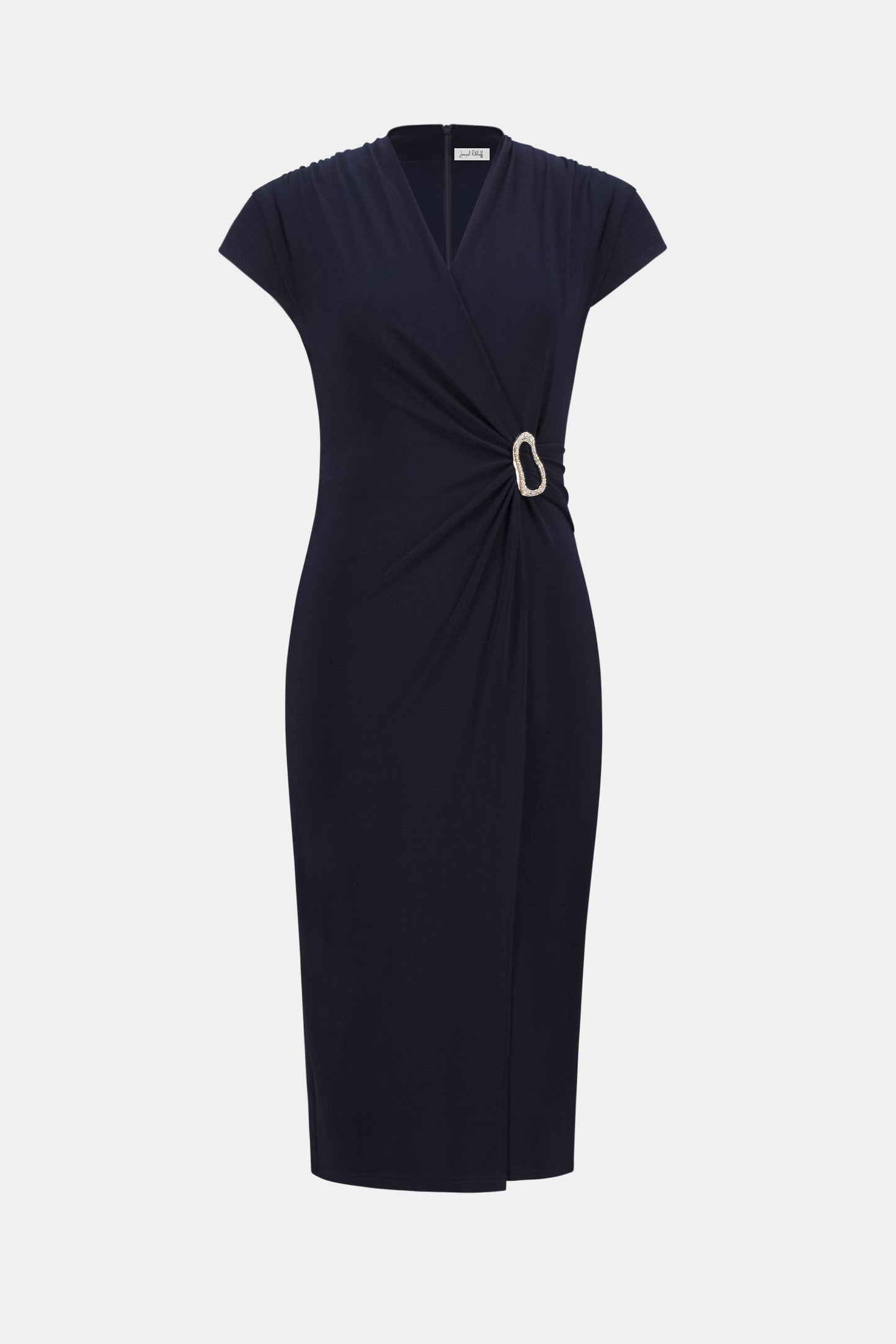 Signature Silky Knit Wrap Sheath Dress With Rhinestone Detail