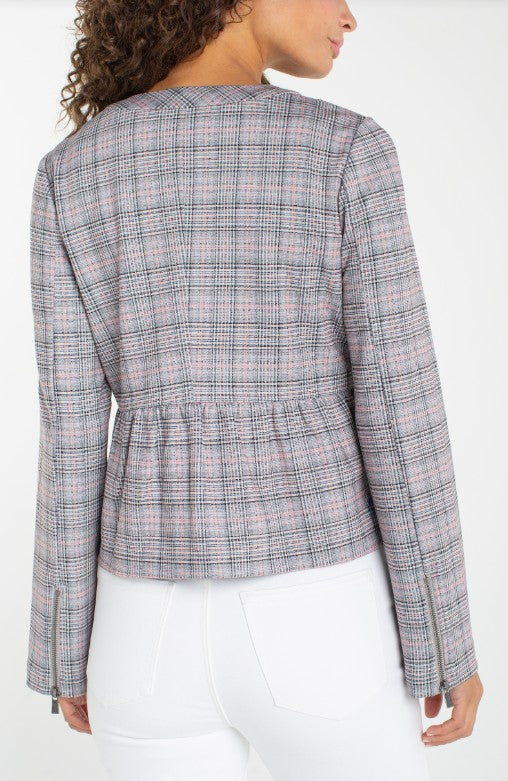 Zip Front Peplum Jacket Grey/Blush