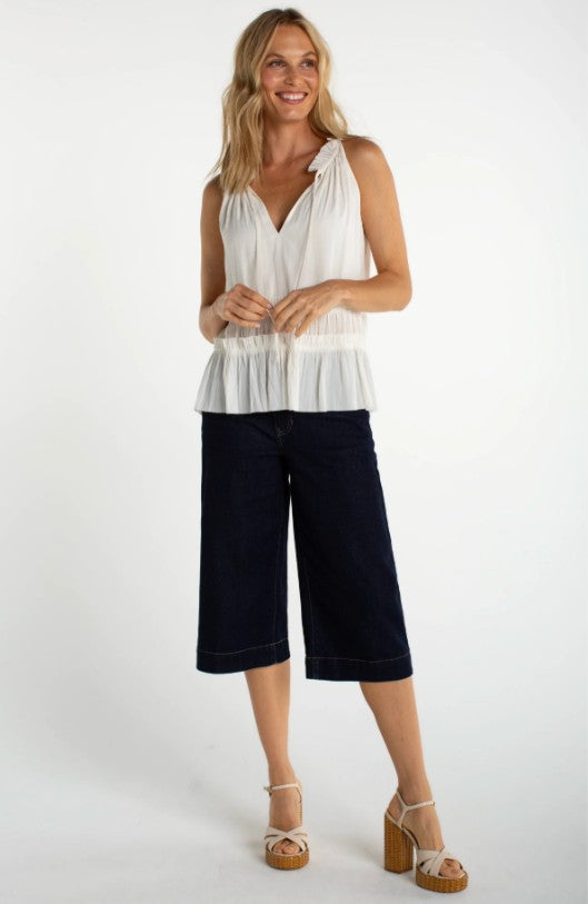 Sleeveless Woven Top with Ruffles
