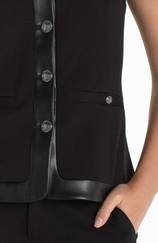 Boatneck Vest w/ Faux Leather Trim