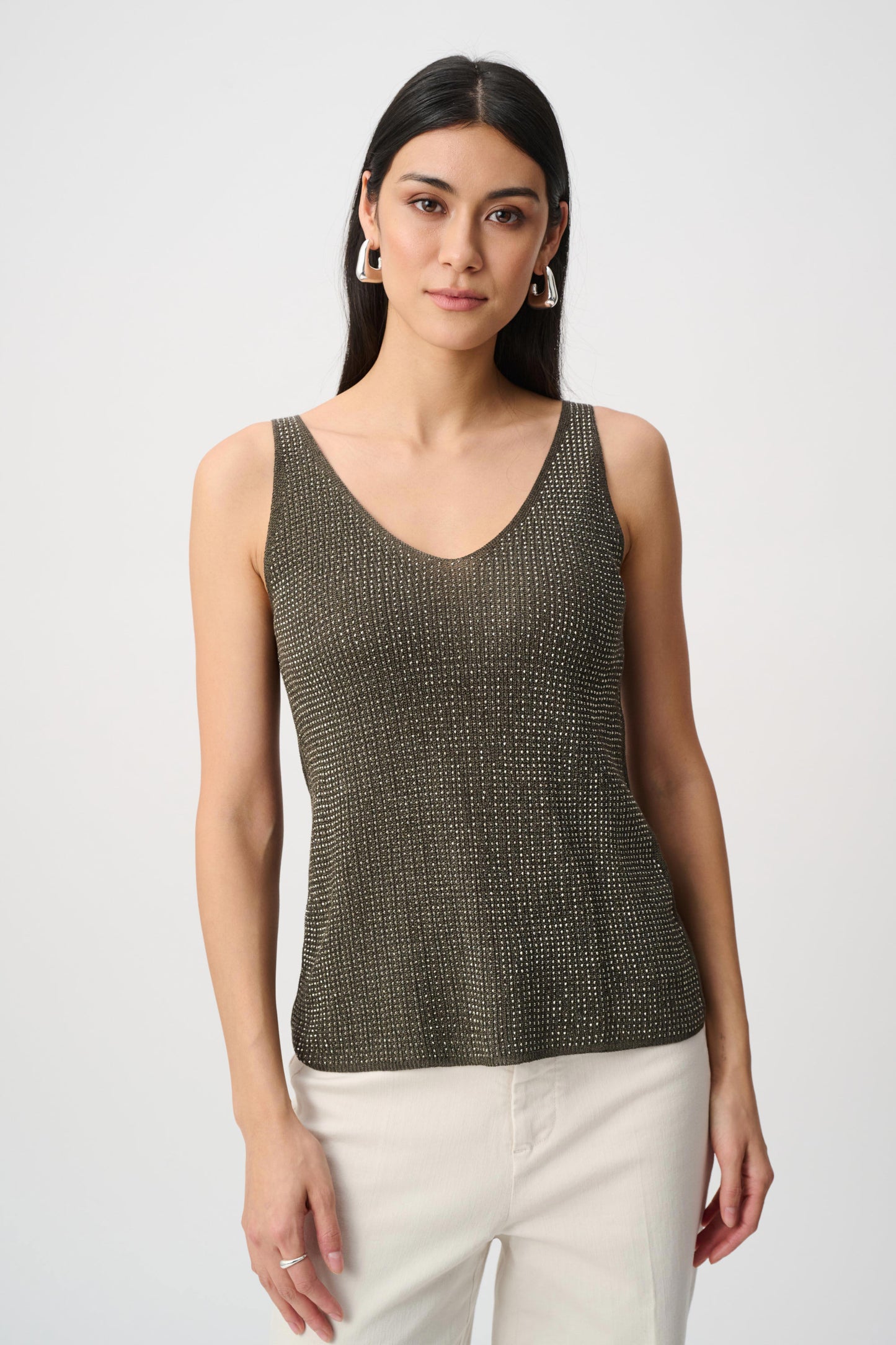 Metallic Knitted Camisole with Rhinestones