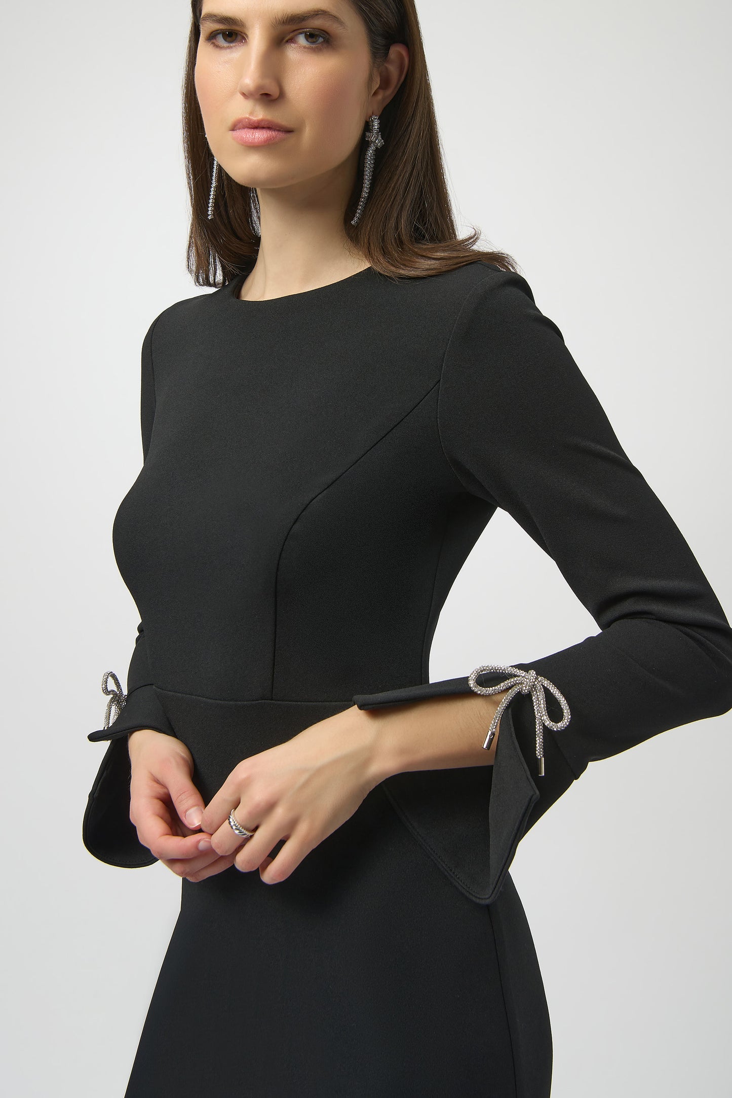 Scuba Crepe Shift Dress With Rhinestone Bows