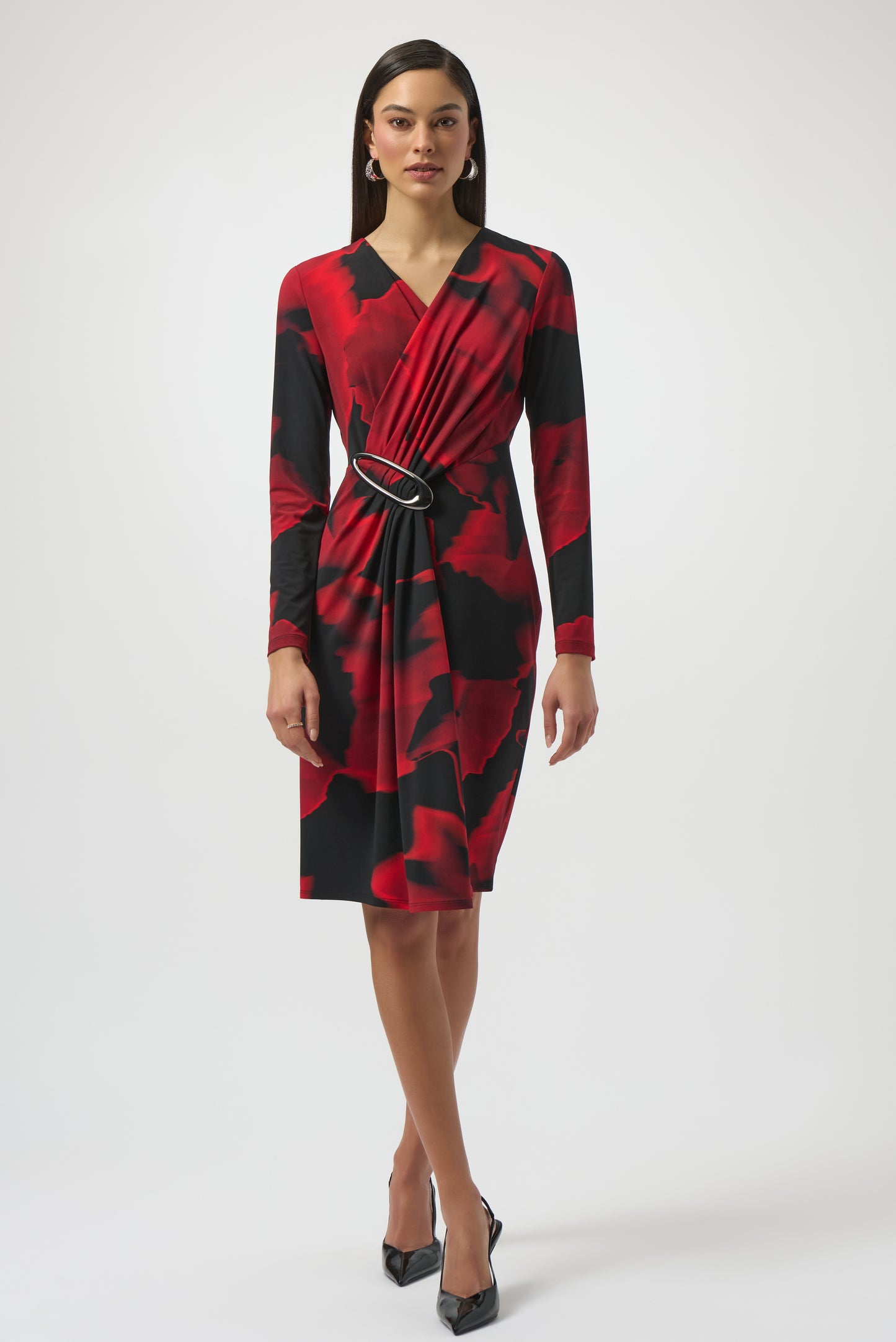 Silky Knit Abstract Print Wrap Dress