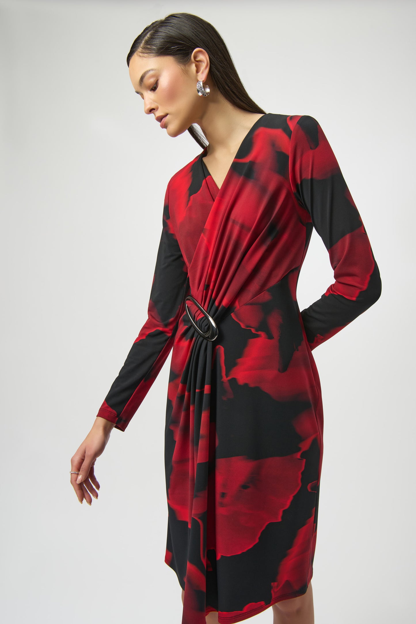 Silky Knit Abstract Print Wrap Dress