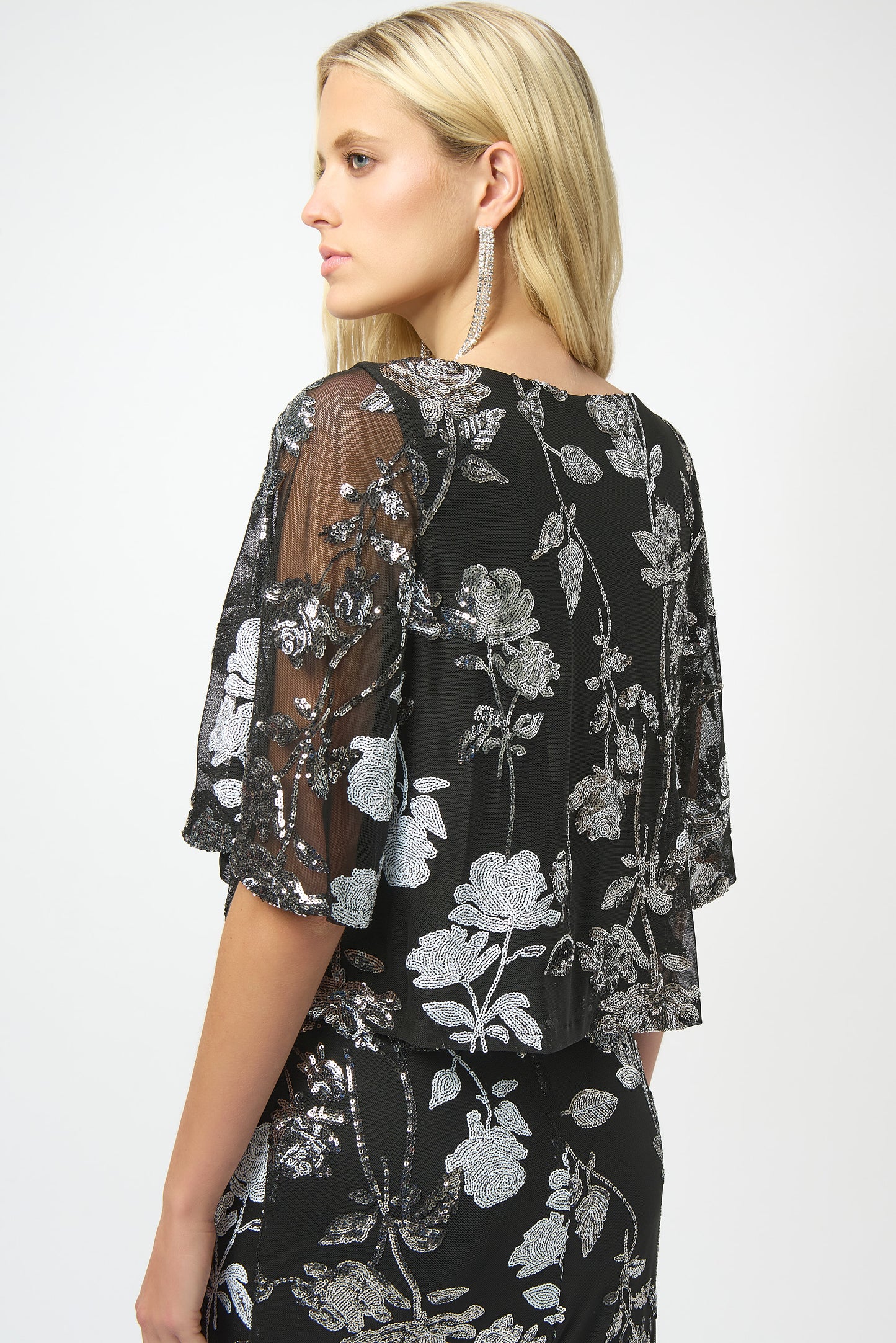 Sequin Embroidered Floral Print Boxy Top