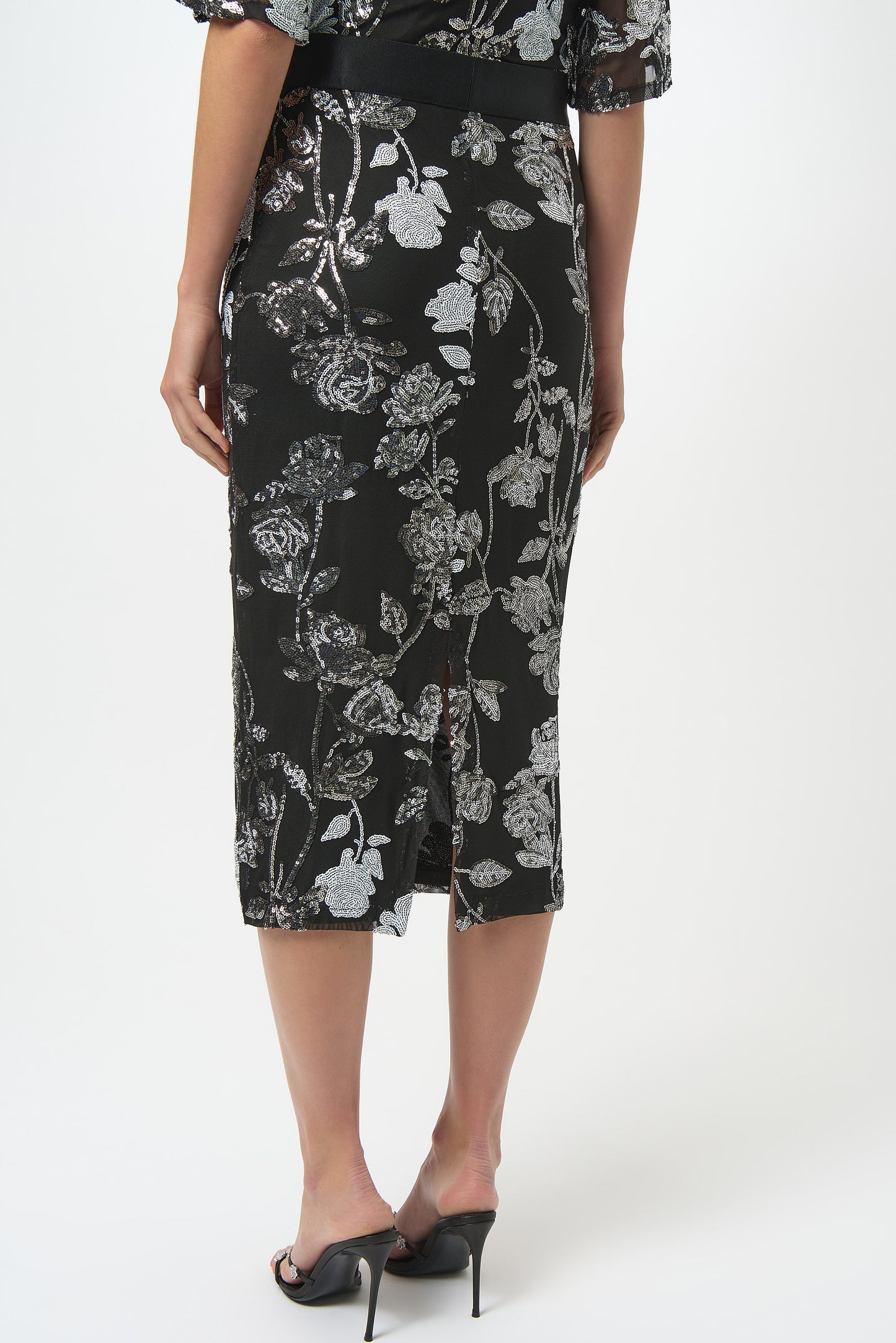 Sequin Embroidered Floral Print Pencil Skirt