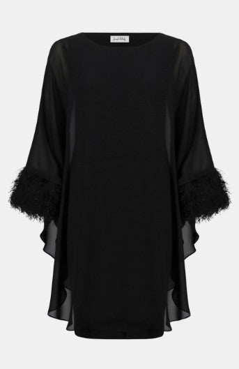 Silky Knit & Chiffon Layered Dress with Fringe Detail