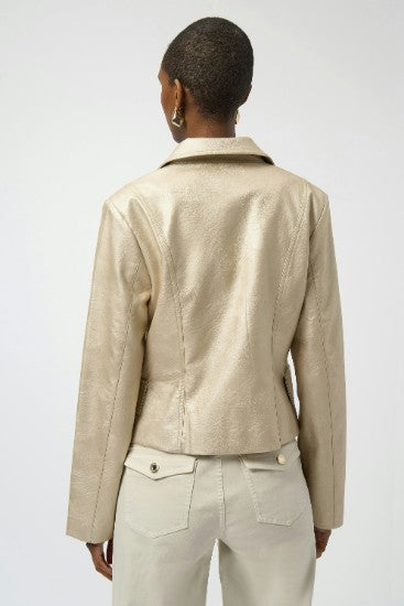 Leatherette Notched Collar Fitted Jacket