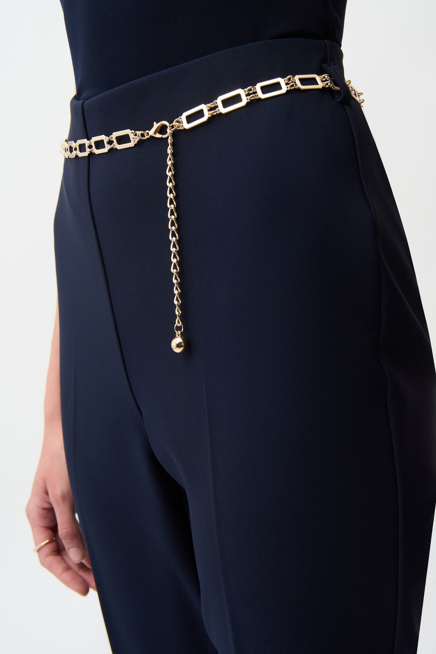Lux Twill Pull-On Flare Pants with Chain Belt