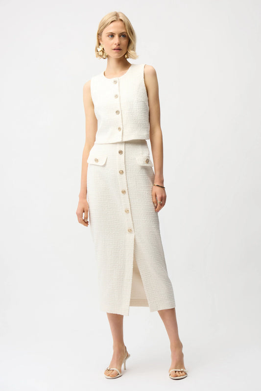 Bouclé Sleeveless Vest With Gold Buttons