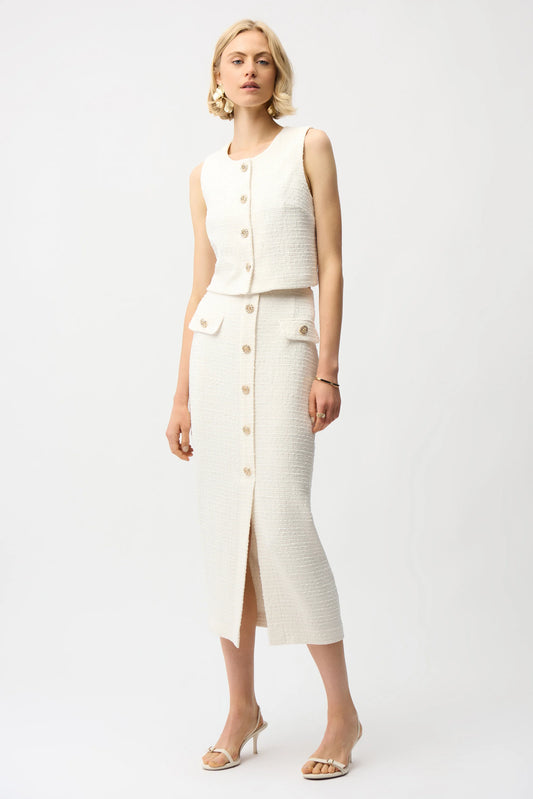 Bouclé Pencil Skirt With Gold Buttons