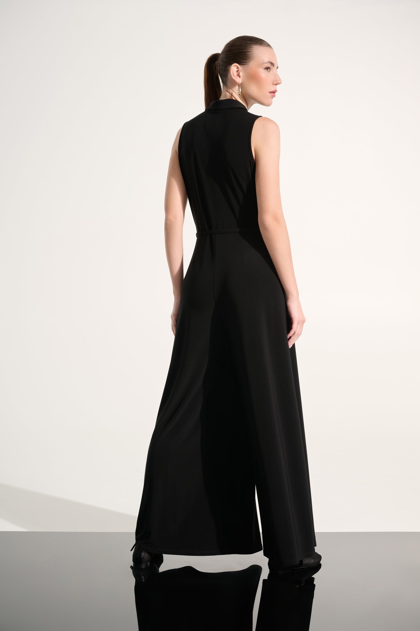 Silky Knit Wide Leg Jumpsuit With Zipped Neckline