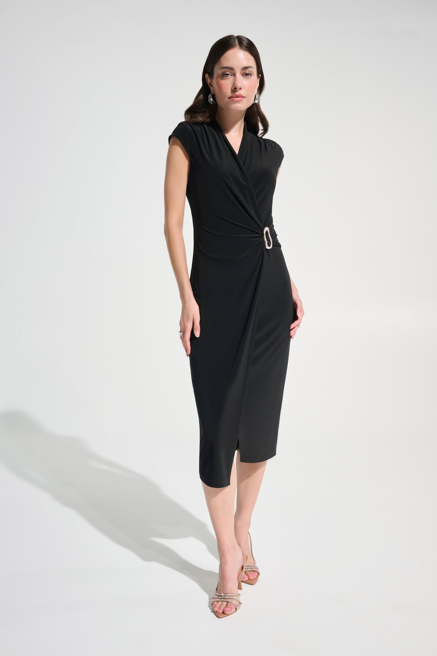 Signature Silky Knit Wrap Sheath Dress With Rhinestone Detail