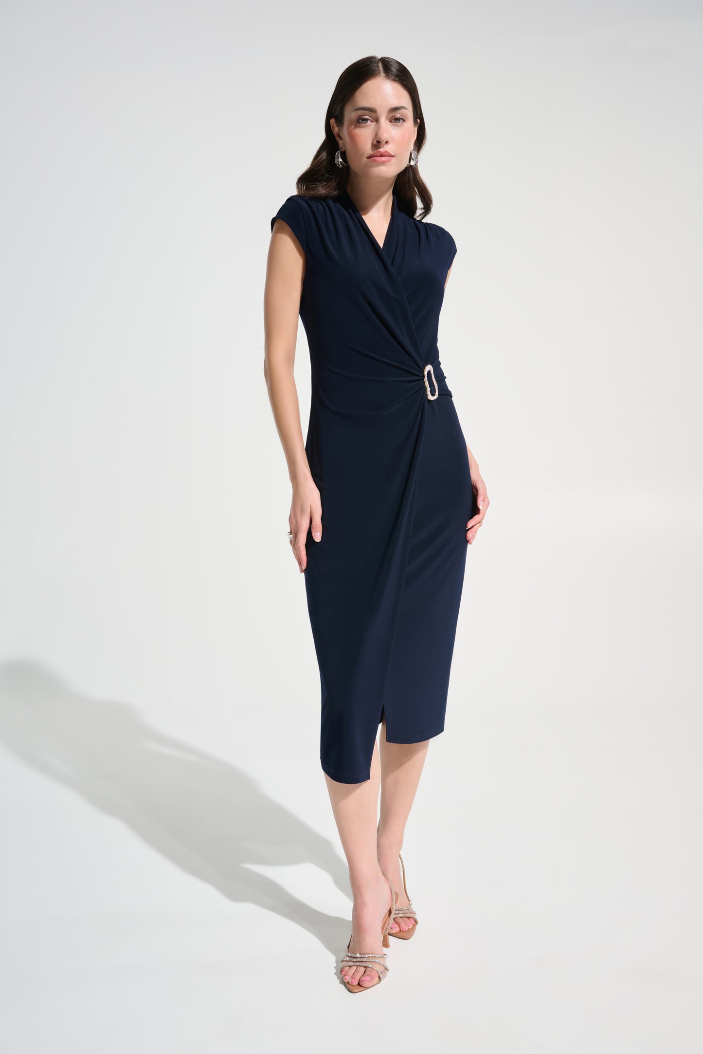 Signature Silky Knit Wrap Sheath Dress With Rhinestone Detail