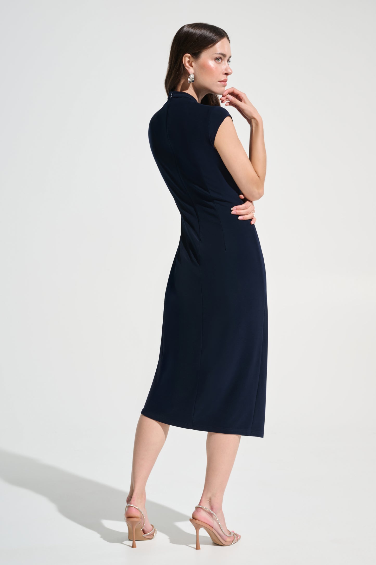 Signature Silky Knit Wrap Sheath Dress With Rhinestone Detail