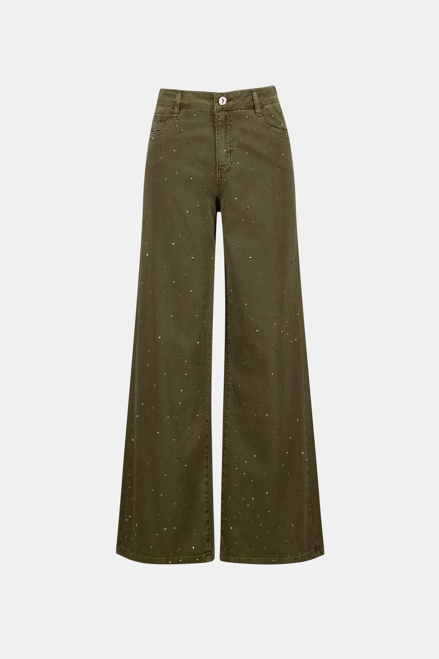 Featherweave Denim Wide Leg Jeans With Rhinestones