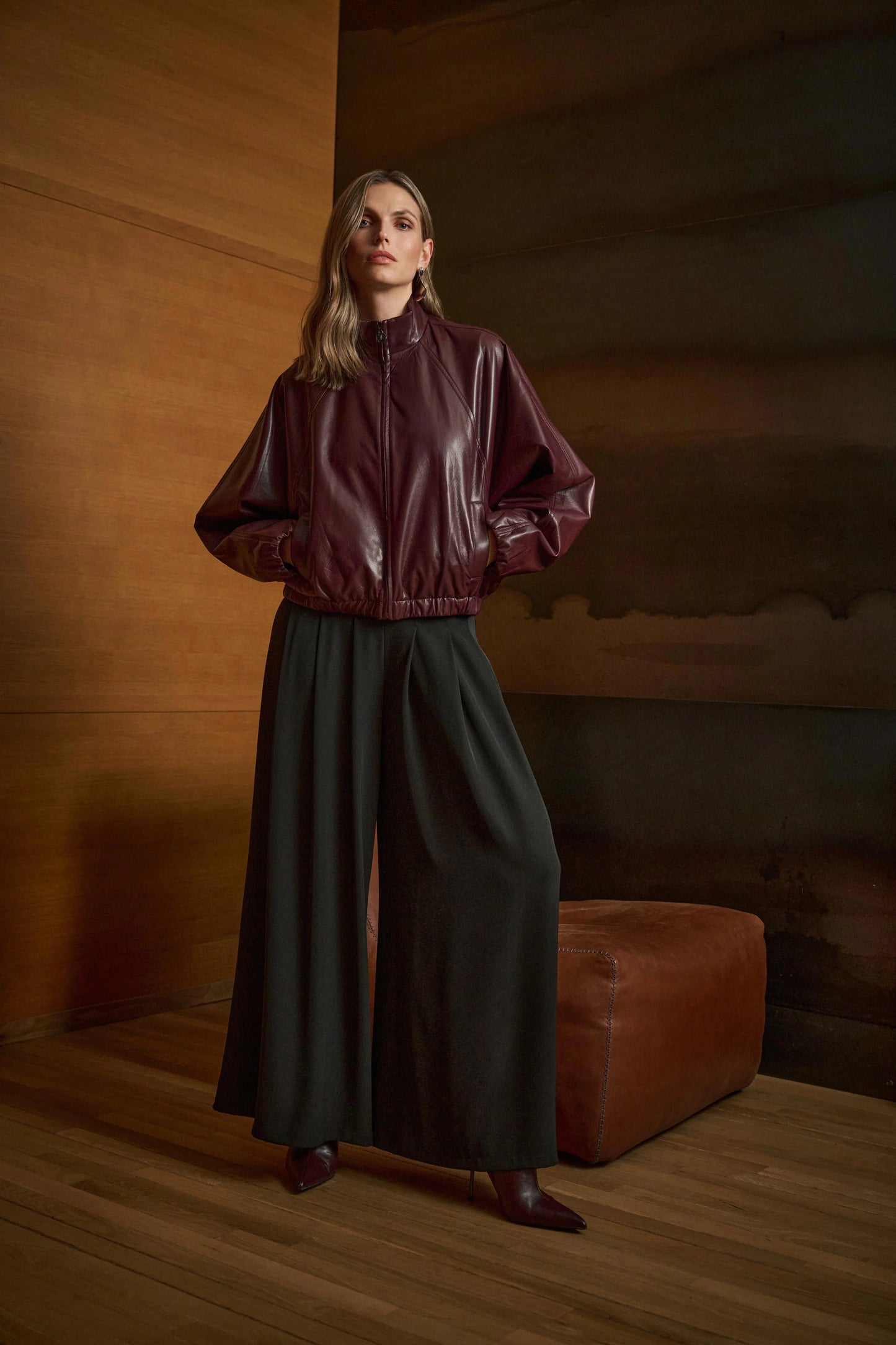 Woven Twill Wide-Leg Pants