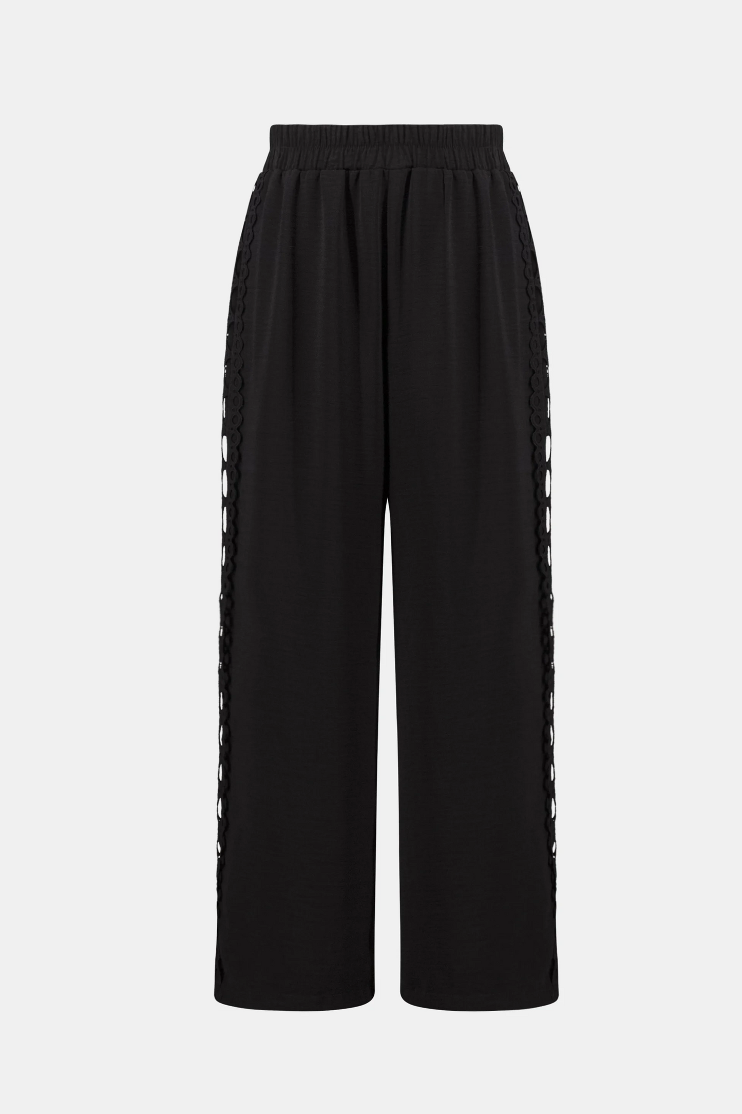 Gauze Wide Leg Pull-On Pants With Guipure Trim