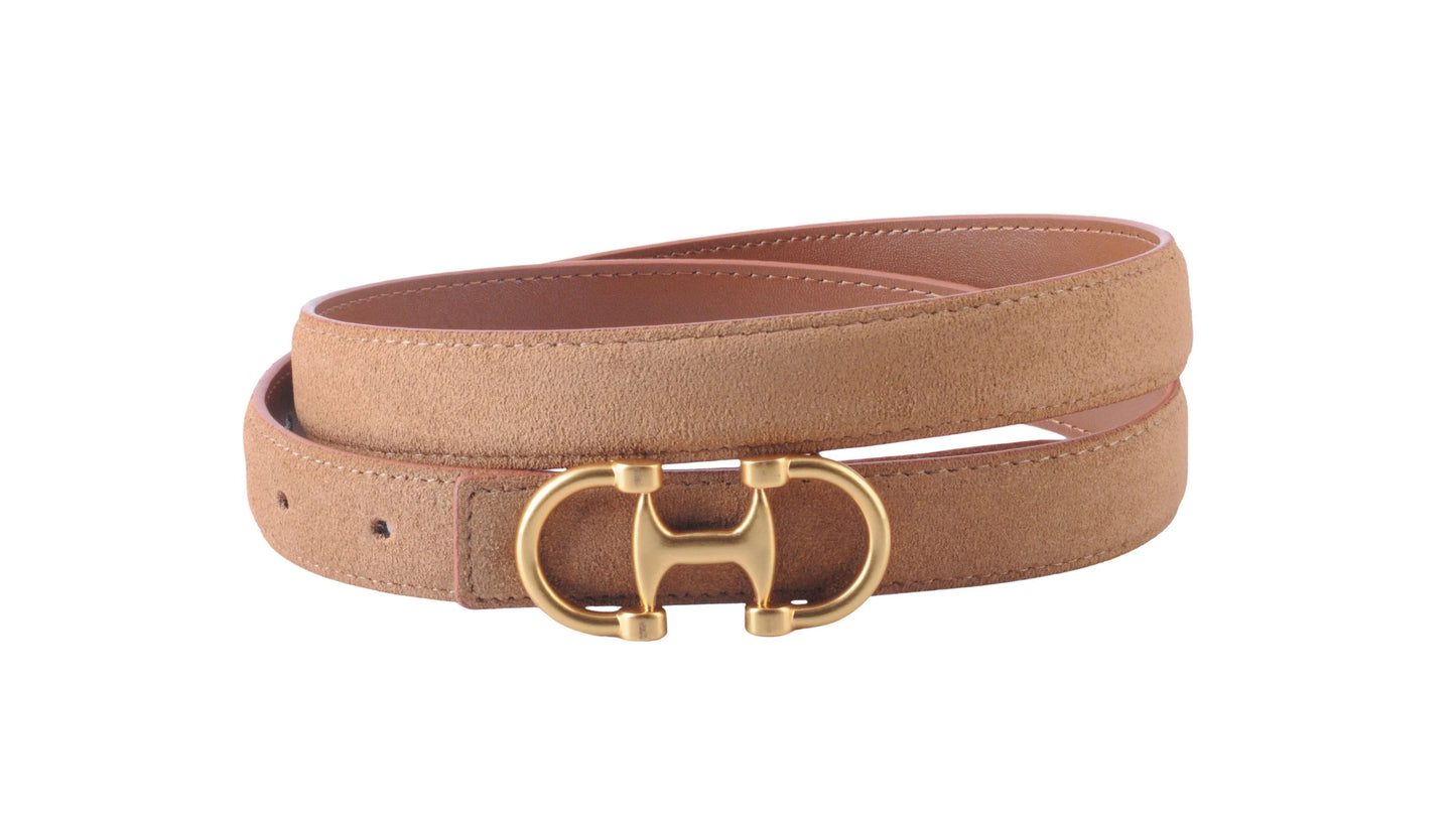 Stitched Clean Leather Belt with Horsebit Buckle