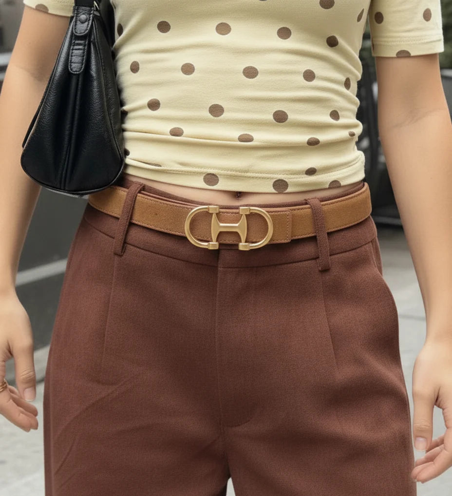 Stitched Clean Leather Belt with Horsebit Buckle
