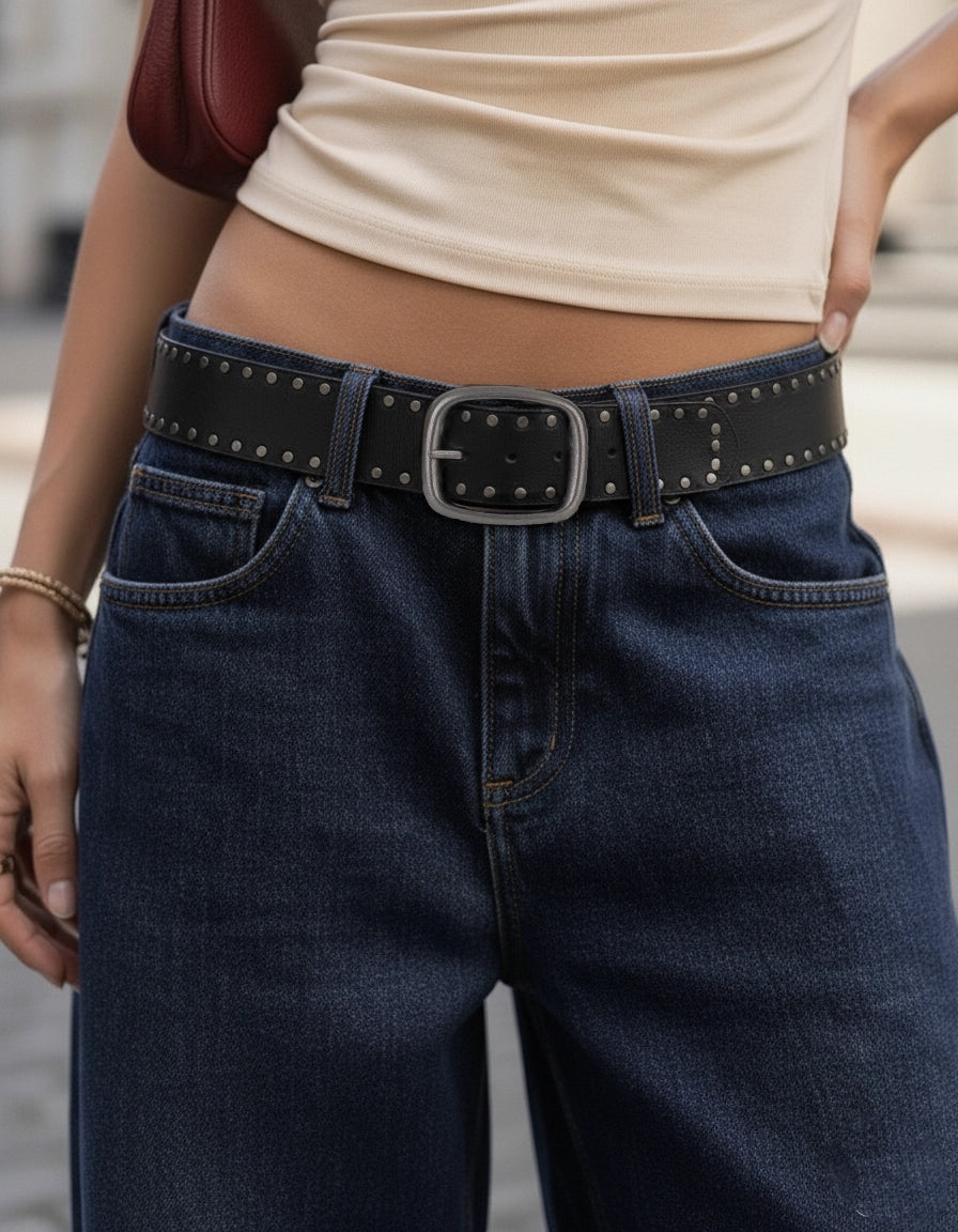 Grunge Stud-Lined Leather Belt