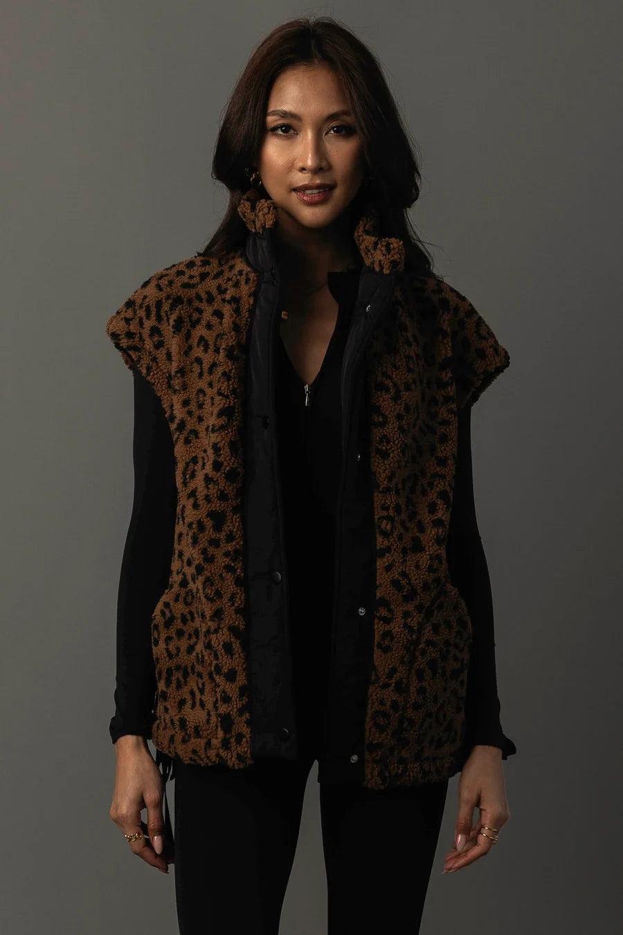 Brown & Black Leopard Fleece Vest