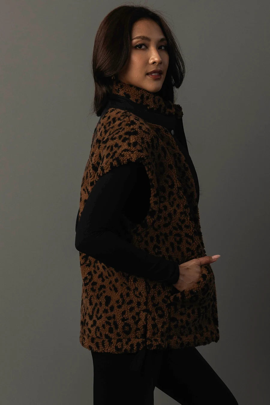 Brown & Black Leopard Fleece Vest