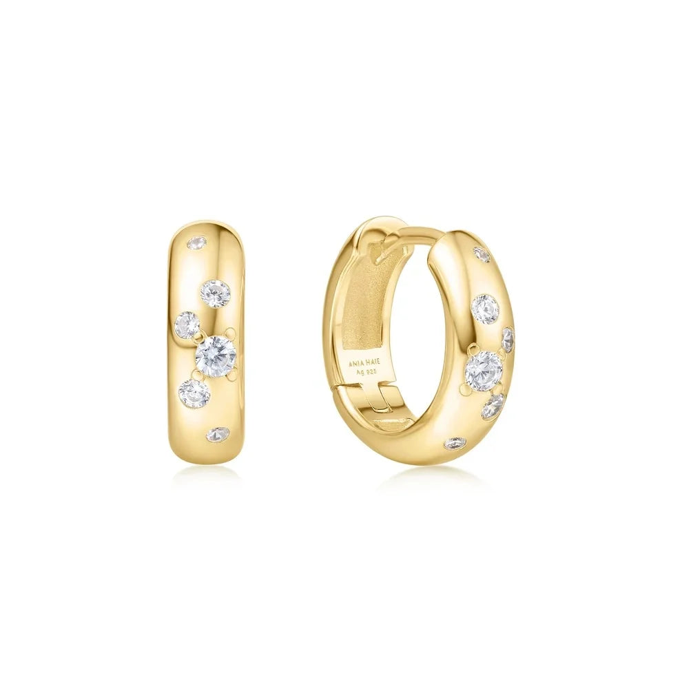 Gold Plated Small Chubby Sparkling Huggie Hoop Earrings