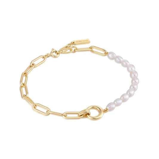 Gold Plated Pearl Chunky Link Chain Bracelet