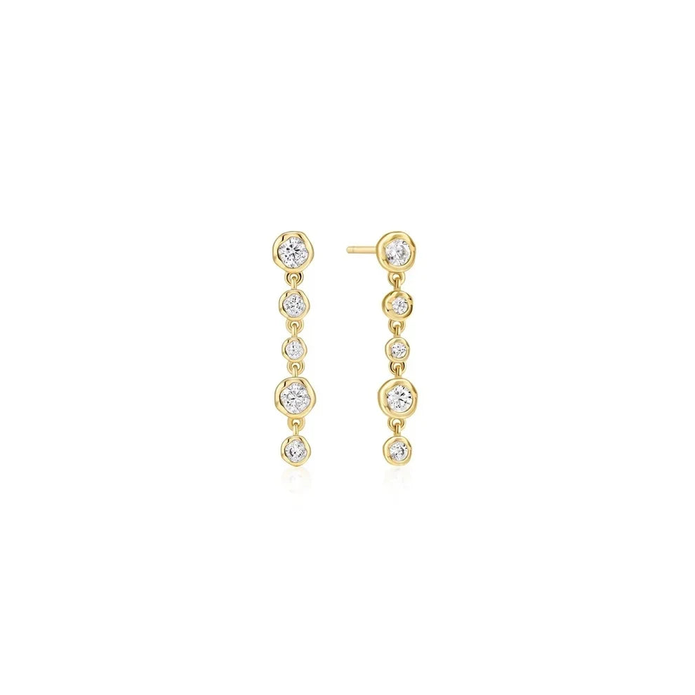 Gold Plated Molten Cascade Bezel-Set Drop Stud Earring