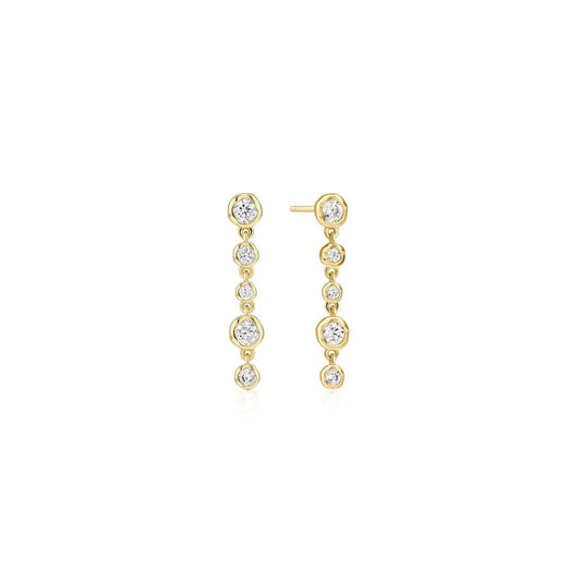 Gold Plated Molten Cascade Bezel-Set Drop Stud Earring