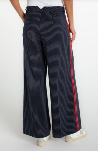 Wide Leg Pleated Trouser Midnight Blue w/ Stripe
