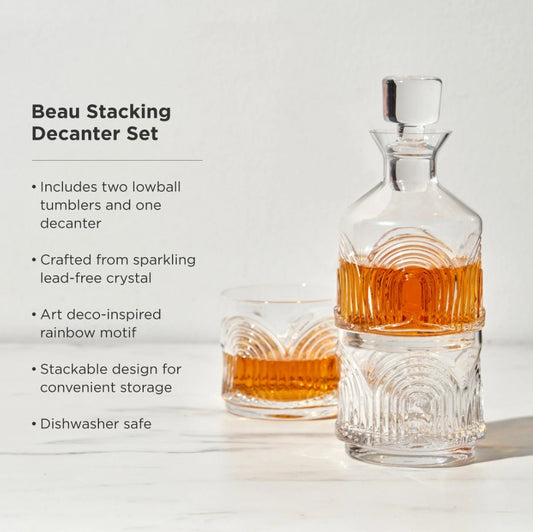 3 Piece Deco Beau Crystal Stacking Decanter Set