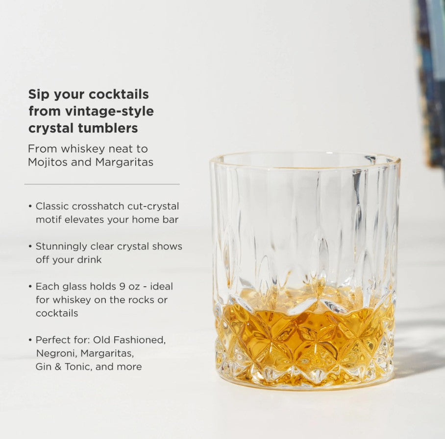 8 Piece Crystal Liquor Glass & Ice Sphere Wood Box Set