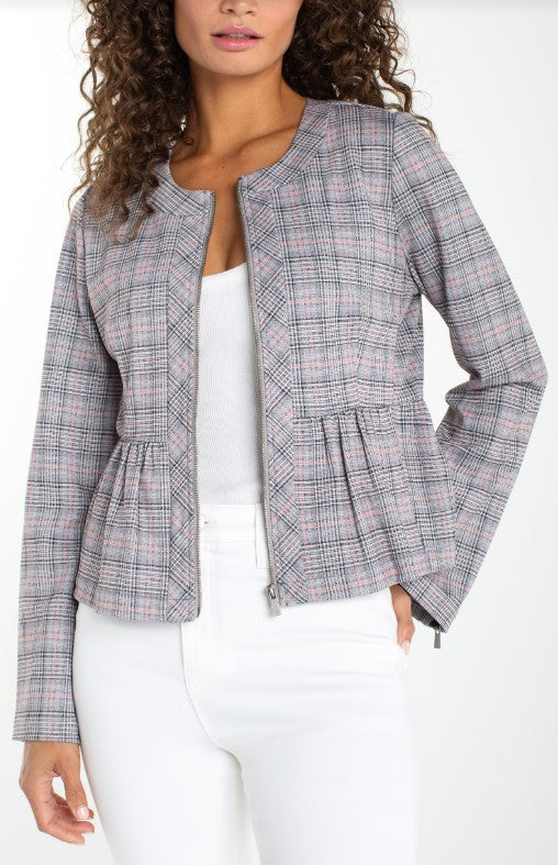 Zip Front Peplum Jacket Grey/Blush