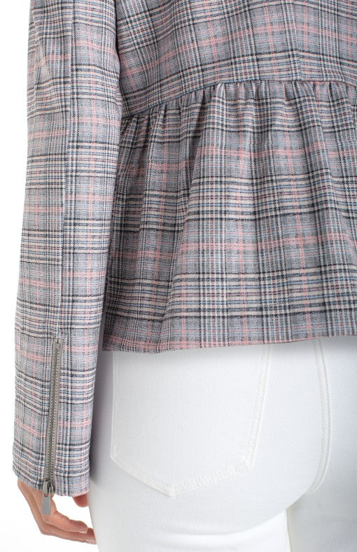 Zip Front Peplum Jacket Grey/Blush