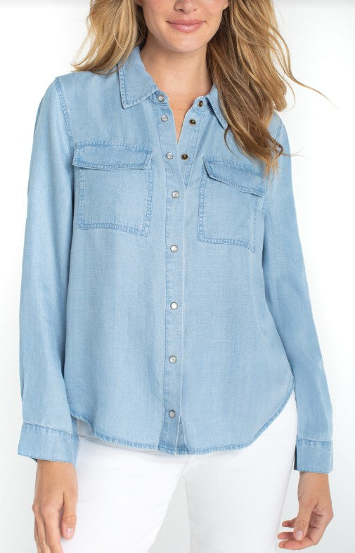 Denim Long Sleeve Shirt w/ Pockets