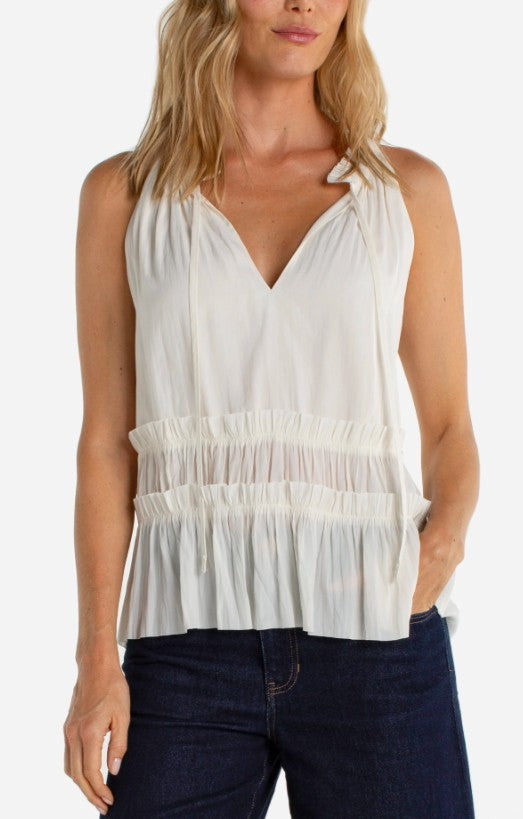 Sleeveless Woven Top with Ruffles