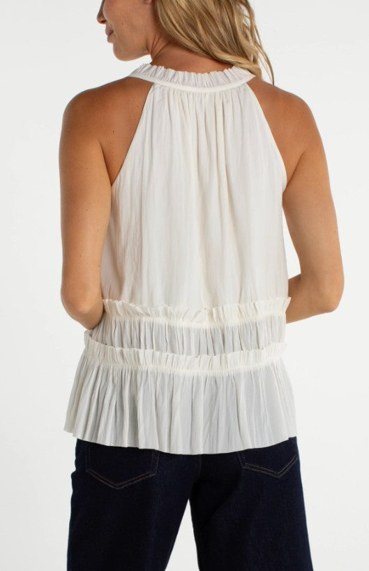 Sleeveless Woven Top with Ruffles