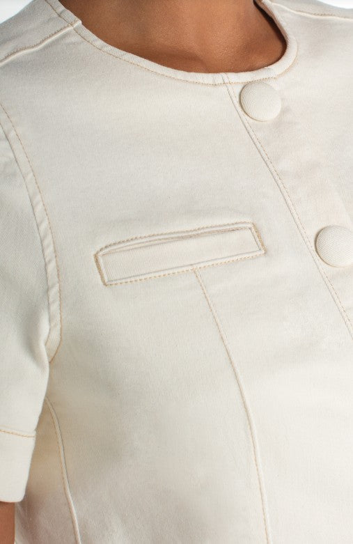 Collarless Short Sleeve Cropped Jacket