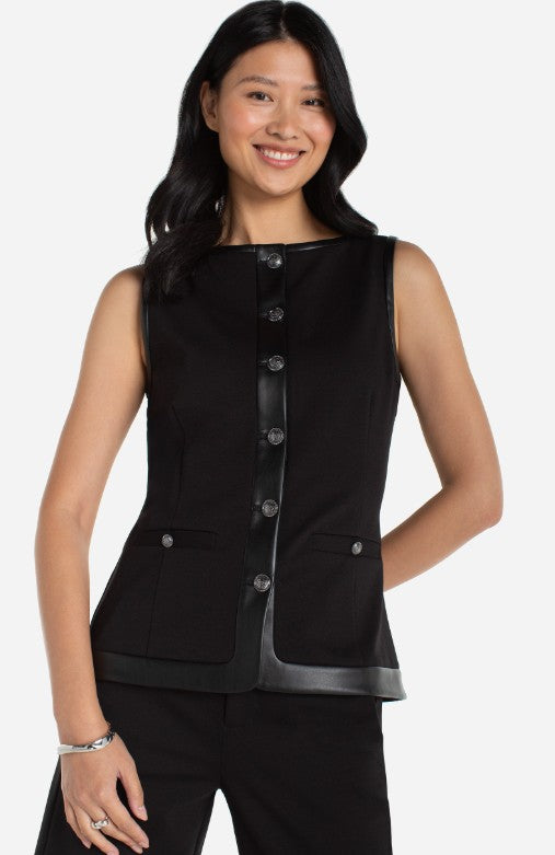 Boatneck Vest w/ Faux Leather Trim