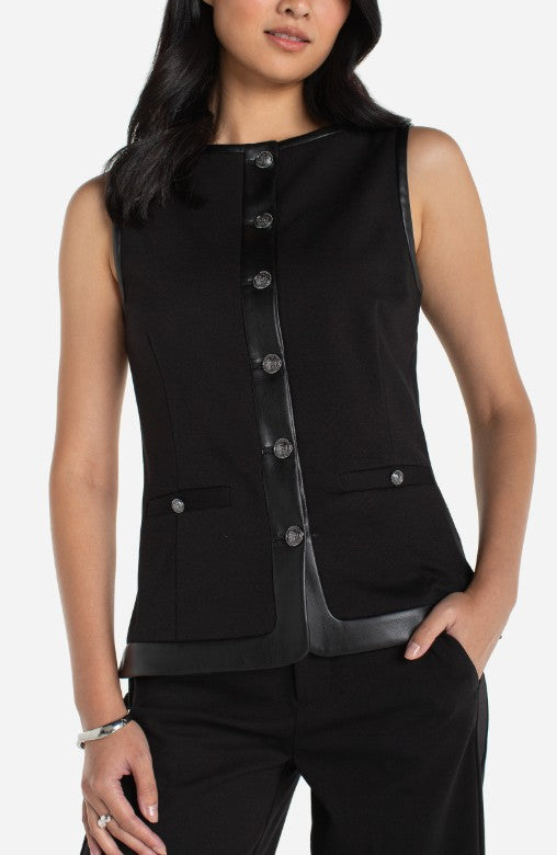 Boatneck Vest w/ Faux Leather Trim