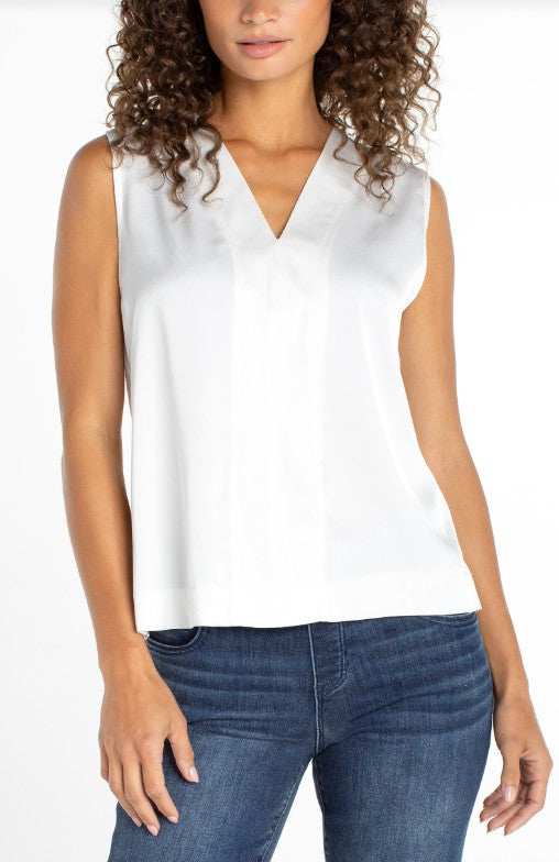 Sleeveless V-Neck Woven-to-Knit Top