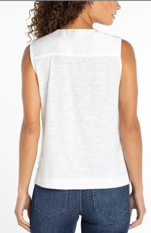 Sleeveless V-Neck Woven-to-Knit Top