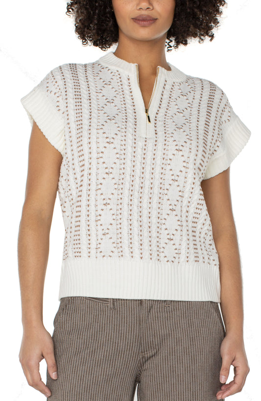 Cap Sleeve Doman 1/2 Zip Sweater