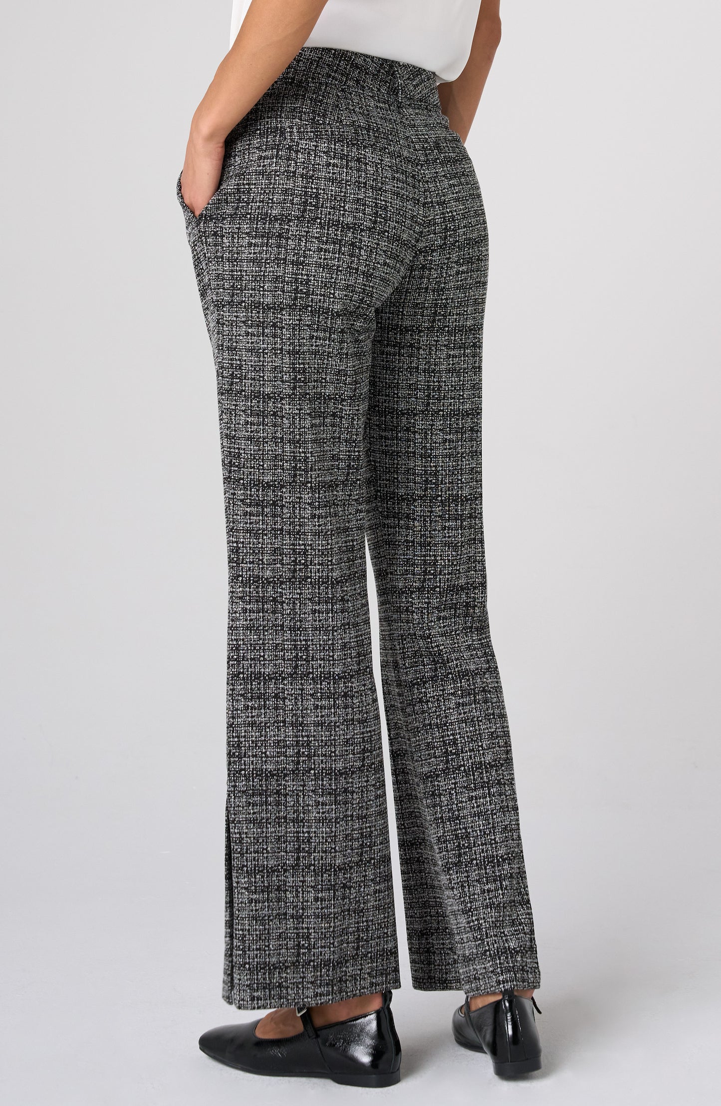 Mid Rise Ankle Flare Trousers With Slit Hem