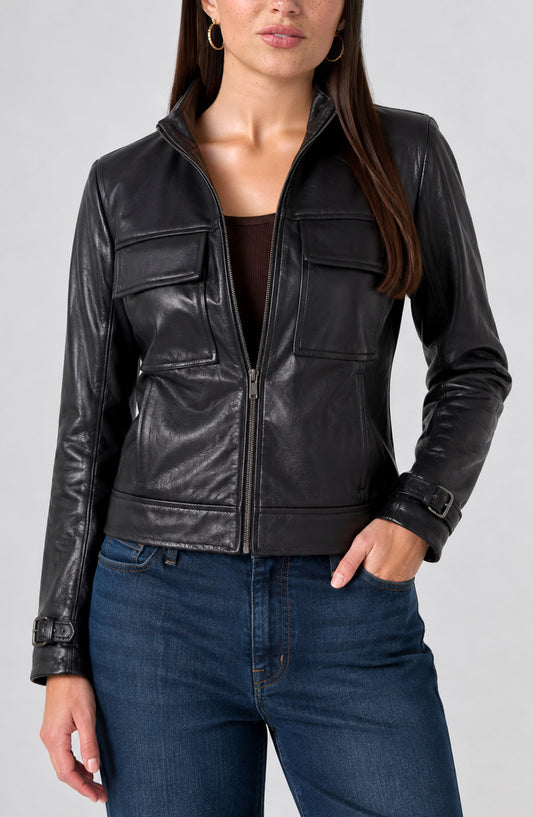 Zip Front Moto Jacket with Buckle